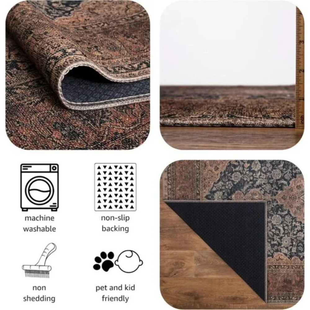 New 3x5 Washable Entry Rug, Non-Slip Vintage Low Pile Carpet for Home & More